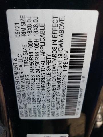 2021 HONDA PILOT EXL - 5FNYF6H58MB088016