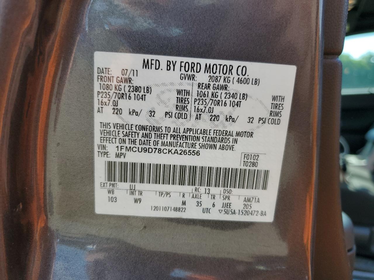 1FMCU9D78CKA26556 2012 Ford Escape Xlt