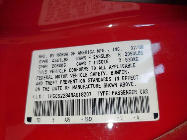 2008 HONDA ACCORD EXL 1HGCS22848A018207  62386094