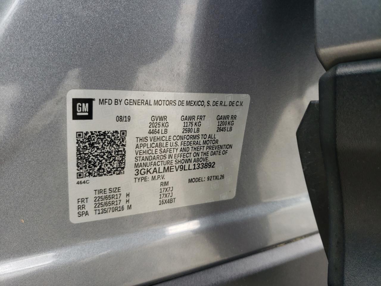 3GKALMEV9LL133892 2020 GMC Terrain Sle