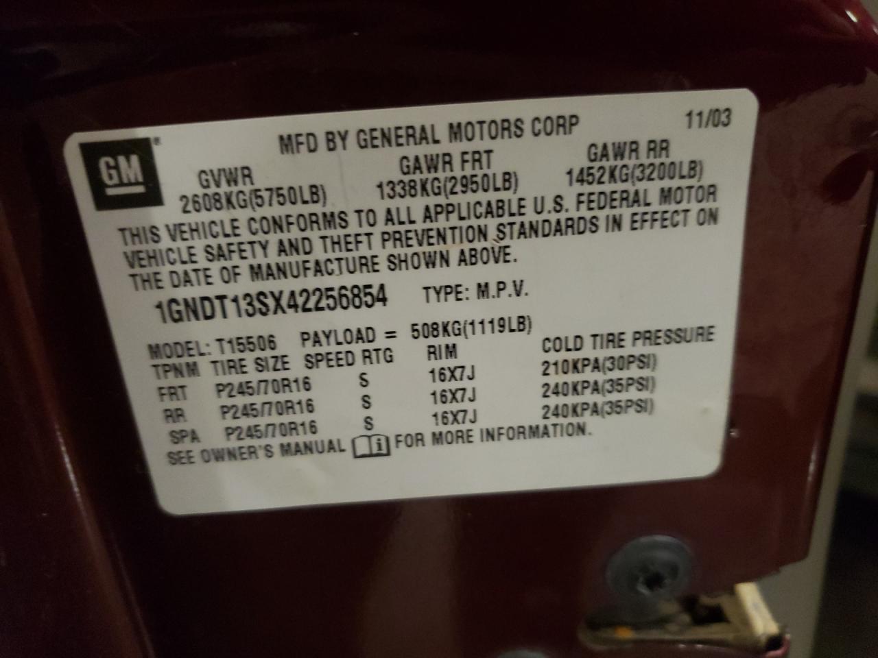 1GNDT13SX42256854 2004 Chevrolet Trailblazer Ls