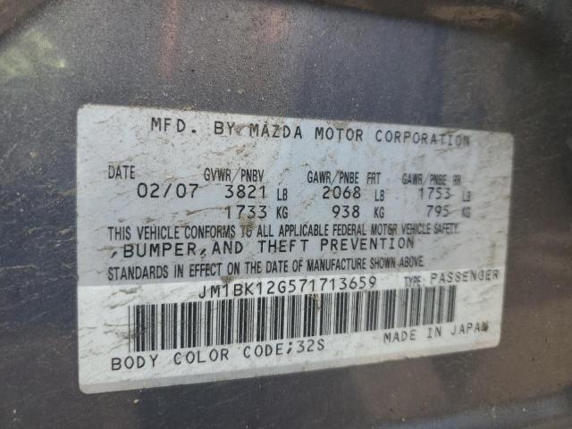 2007 Mazda 3 I VIN: JM1BK12G571713659 Lot: 61070804