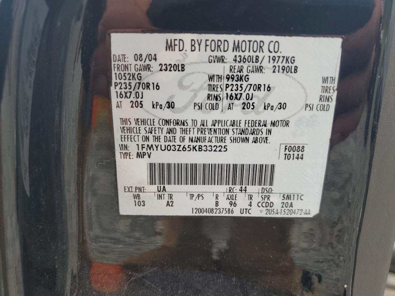 1FMYU03Z65KB33225 2005 Ford Escape Xlt