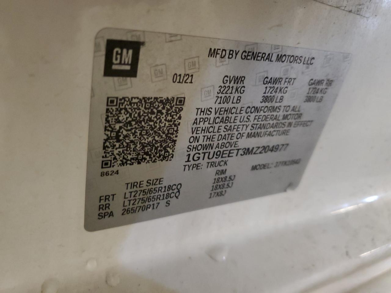 1GTU9EET3MZ204977 2021 GMC Sierra K1500 At4