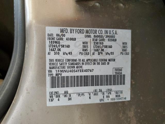 2000 Ford Excursion Xlt VIN: 1FMNU40S4YEE40767 Lot: 61859034