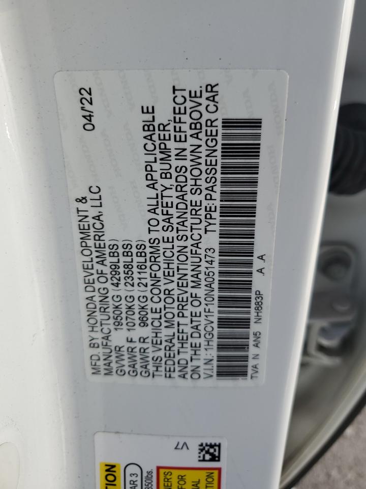1HGCV1F10NA051473 2022 Honda Accord Lx