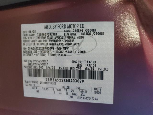 2006 Ford Freestar Sel VIN: 2FMZA522X6BA03099 Lot: 62858344