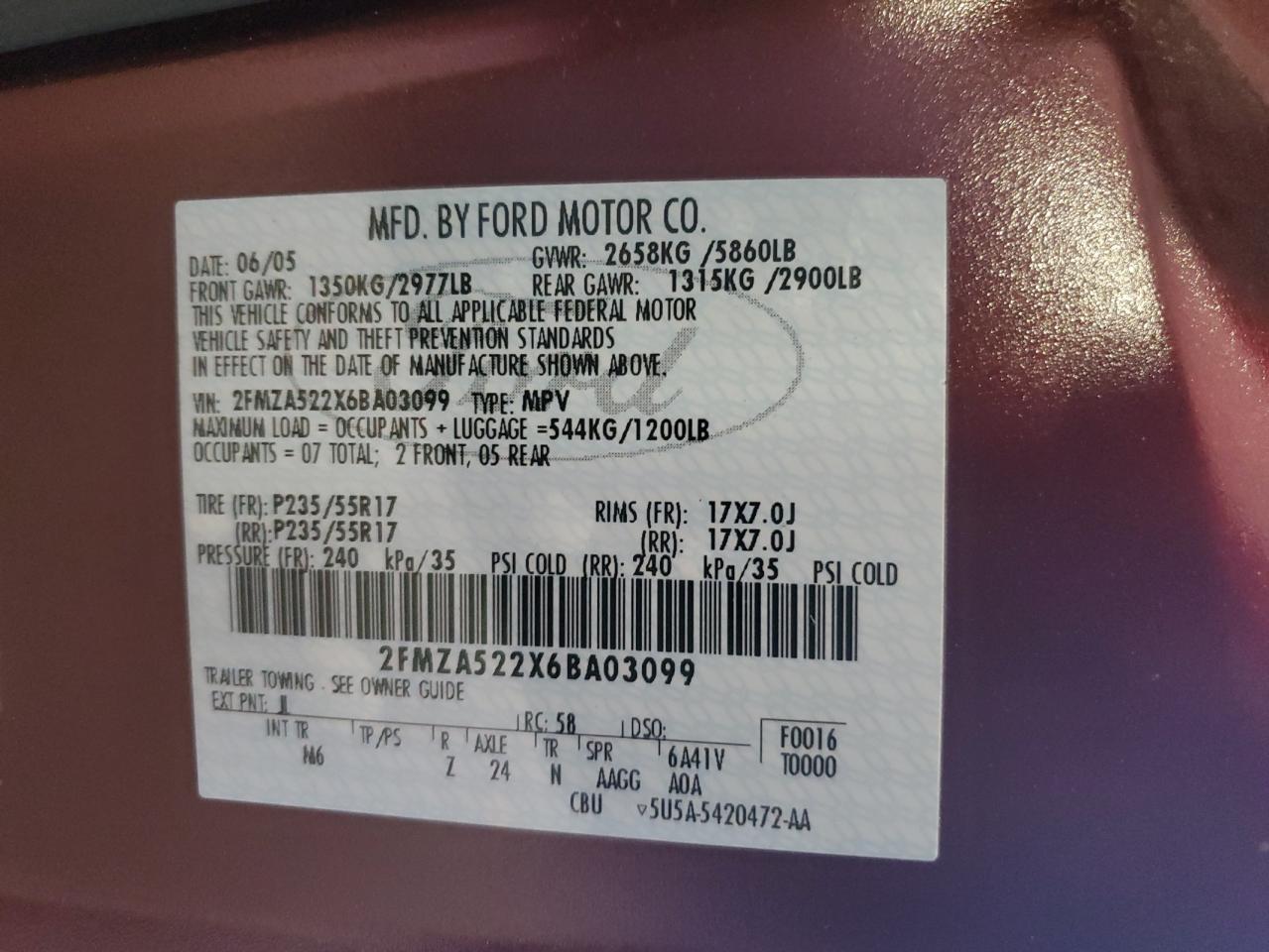 2FMZA522X6BA03099 2006 Ford Freestar Sel