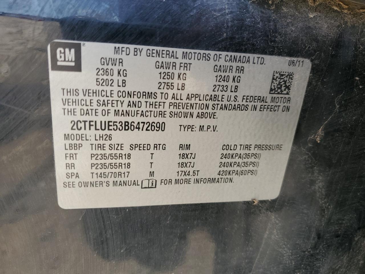 2CTFLUE53B6472690 2011 GMC Terrain Slt