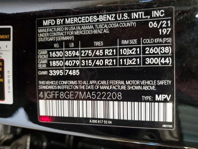 4JGFF8GE7MA522208 2021 Mercedes-Benz Gls 580 4Matic