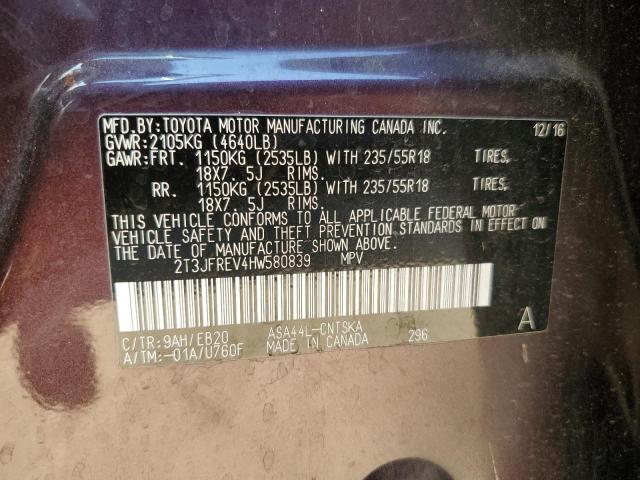 2017 Toyota Rav4 Se VIN: 2T3JFREV4HW580839 Lot: 62139554