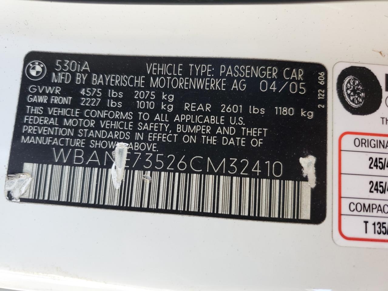 WBANE73526CM32410 2006 BMW 530 I