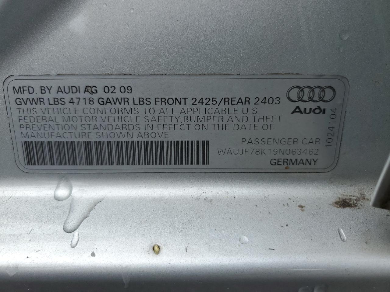 WAUJF78K19N063462 2009 Audi A4 Premium Plus