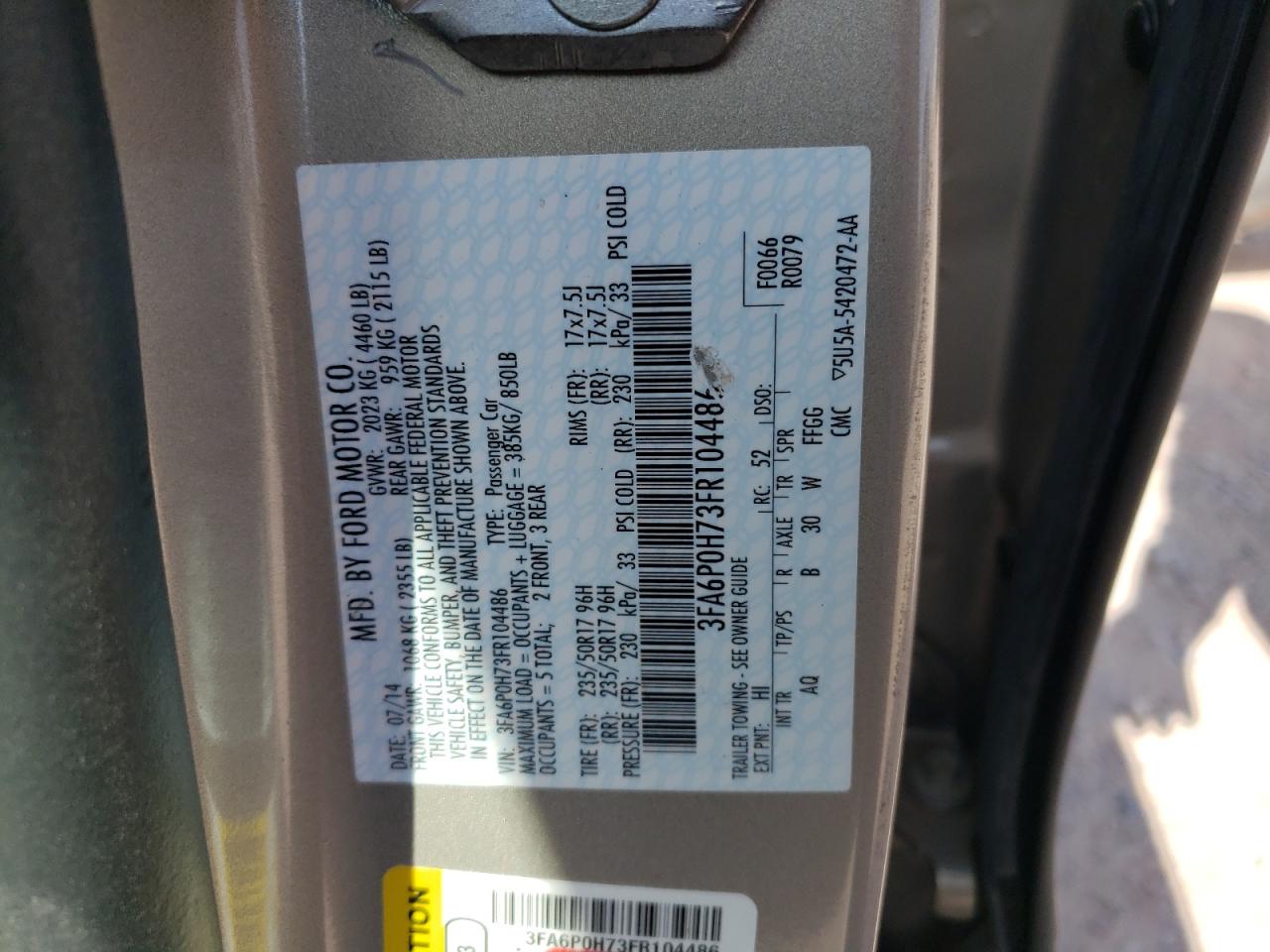 3FA6P0H73FR104486 2015 Ford Fusion Se
