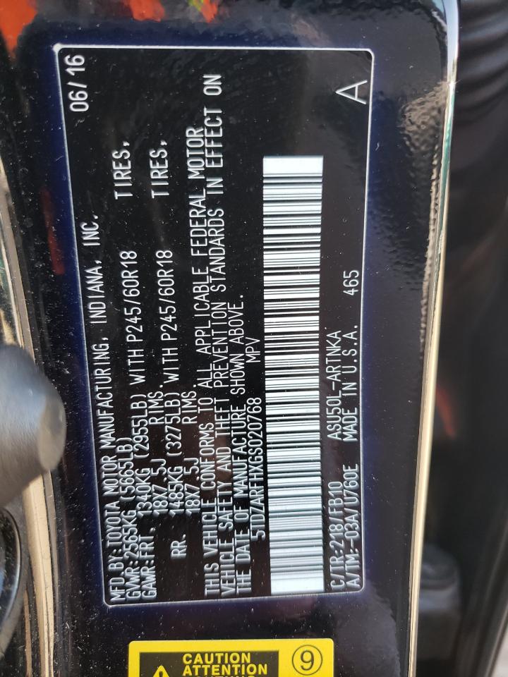 5TDZARFHXGS020768 2016 Toyota Highlander Le