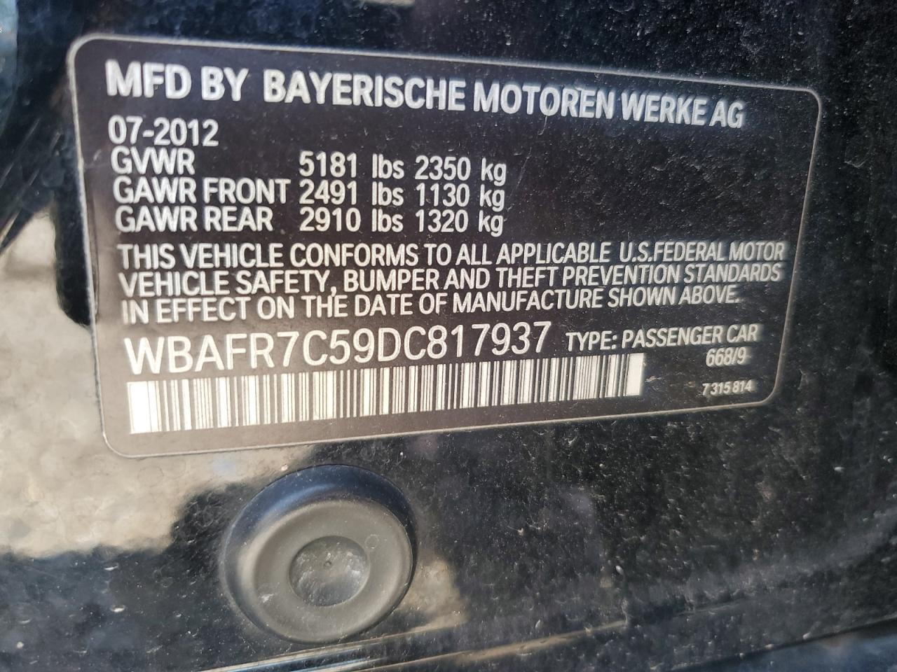 WBAFR7C59DC817937 2013 BMW 535 I