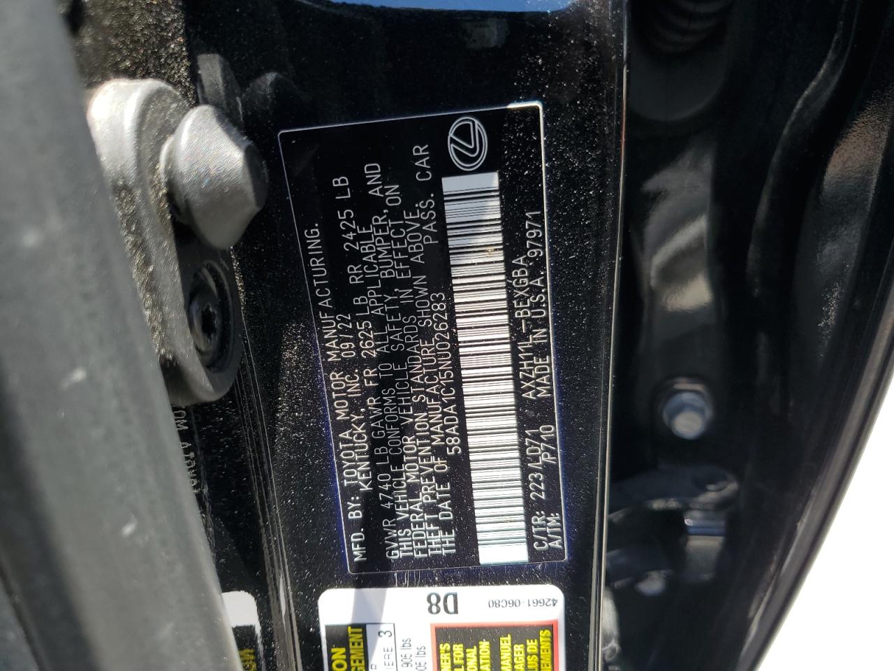 58ADA1C15NU026283 2022 Lexus Es 300H Base