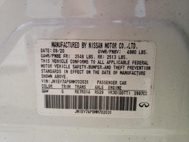 2021 Infiniti Q50 Pure VIN: JN1EV7AP6MM702031 Lot: 61562974