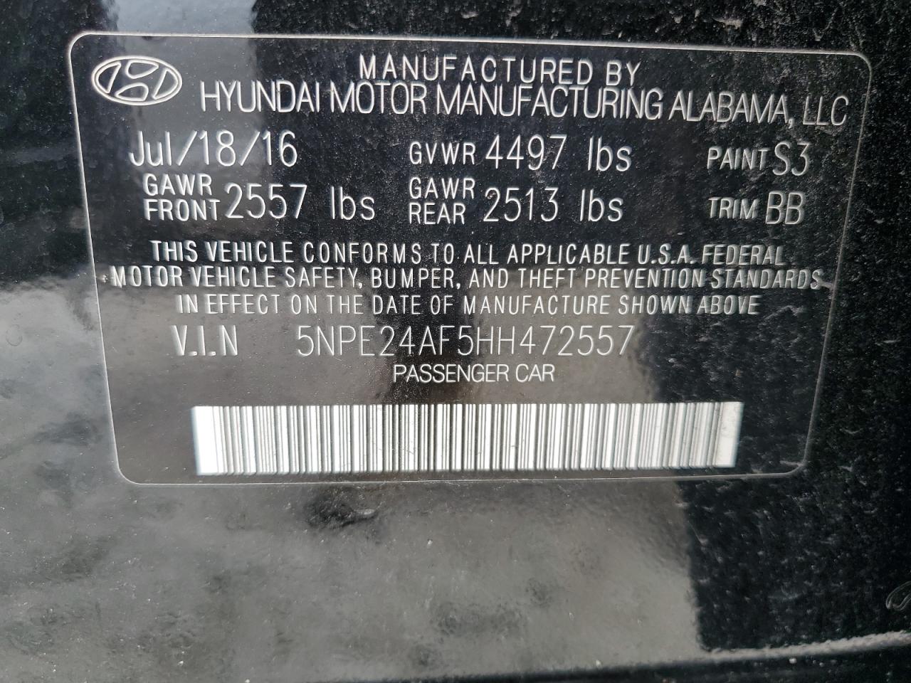 5NPE24AF5HH472557 2017 Hyundai Sonata Se