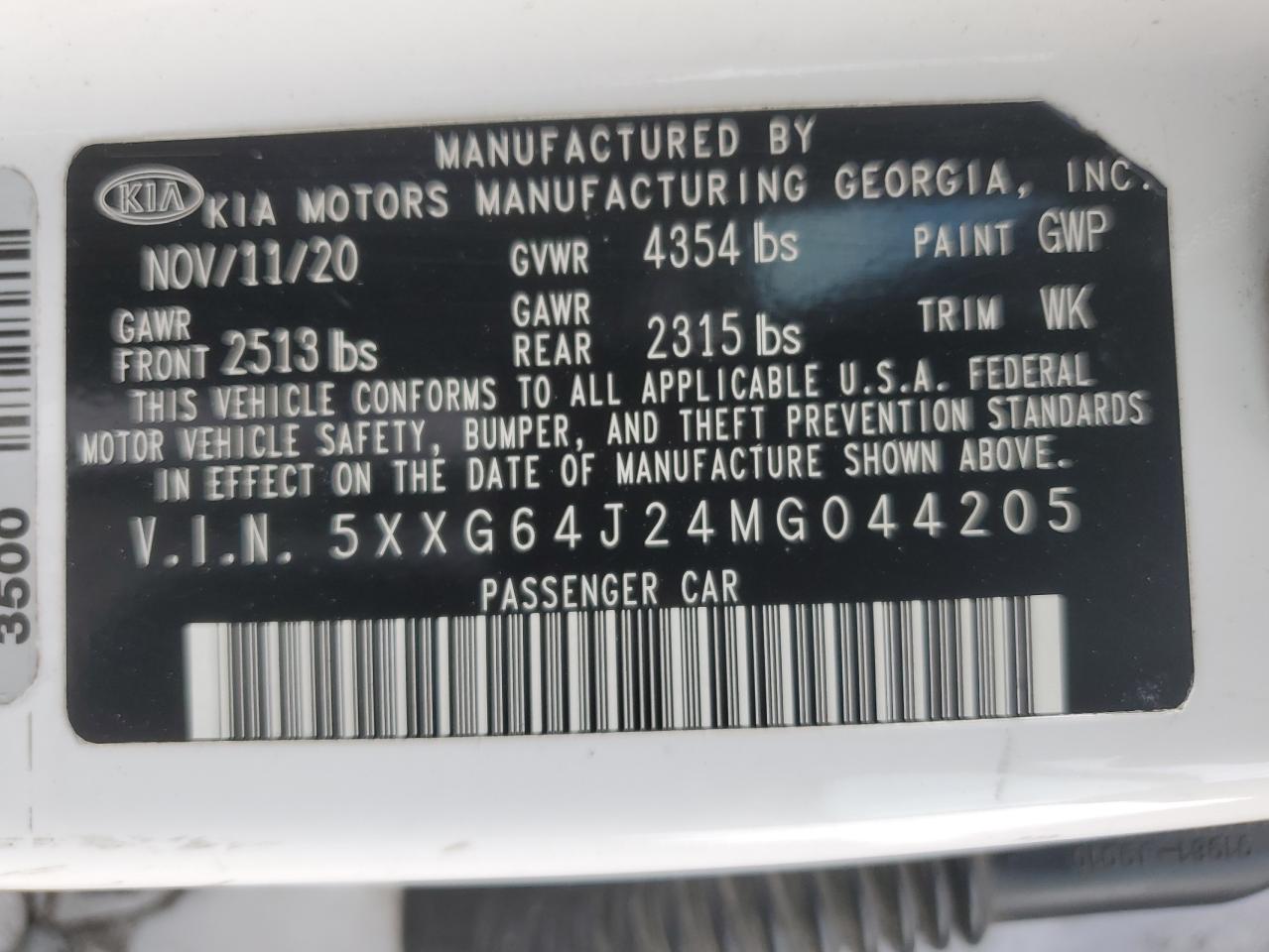 5XXG64J24MG044205 2021 Kia K5 Gt Line