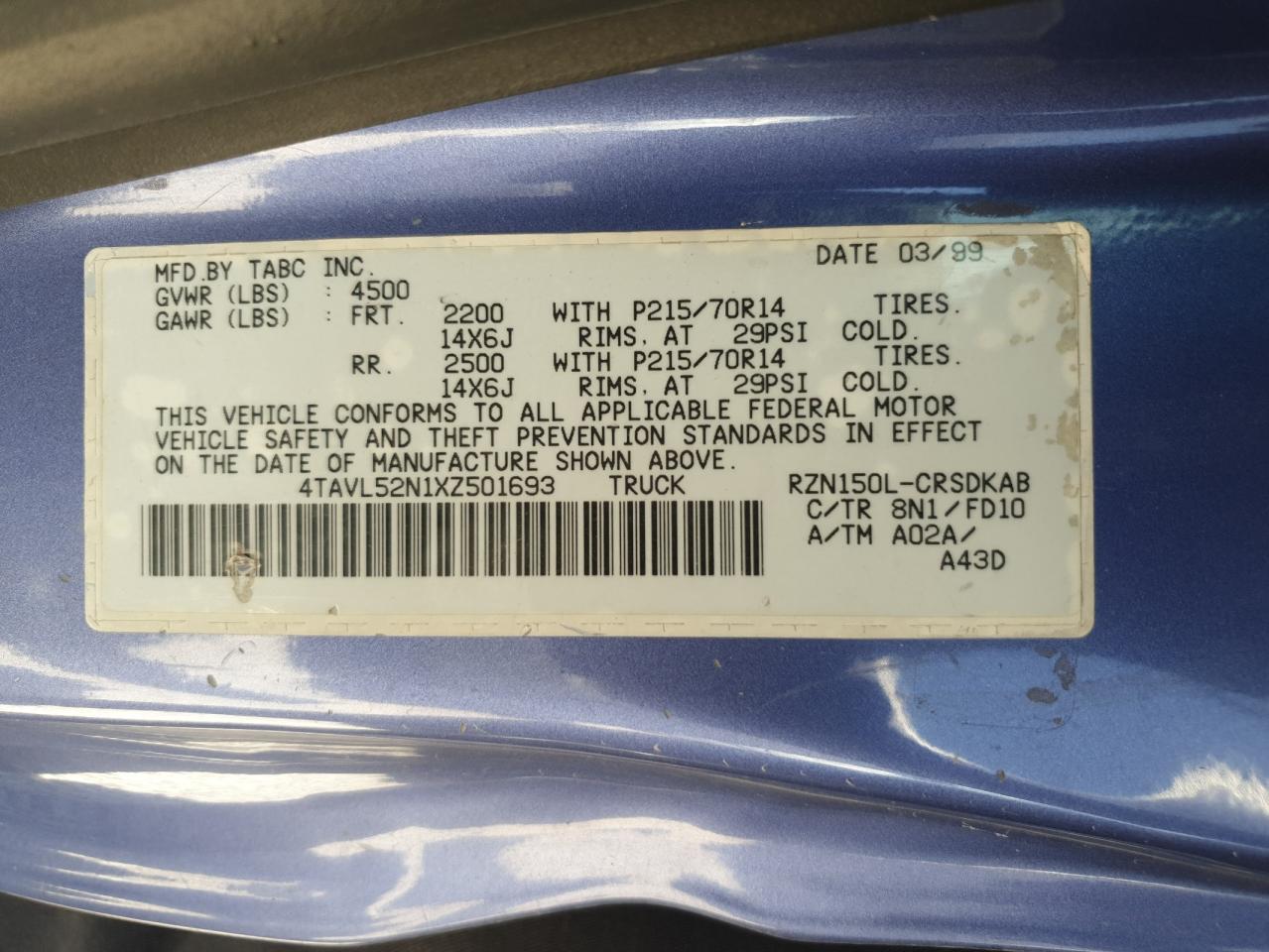 4TAVL52N1XZ501693 1999 Toyota Tacoma Xtracab