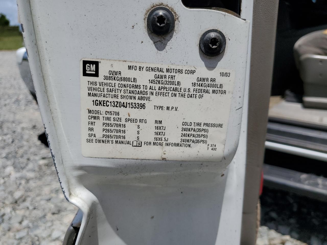1GKEC13Z04J153396 - 2004 GMC YUKON - #64845454