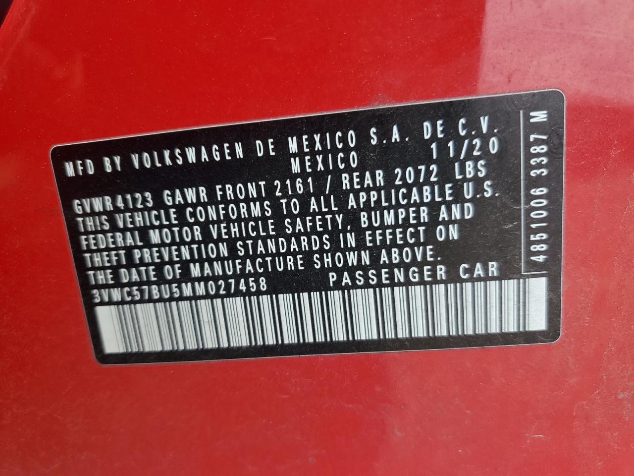 3VWC57BU5MM027458 2021 Volkswagen Jetta S