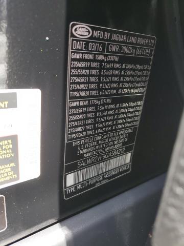 2016 Land Rover Range Rover Sport Hse VIN: SALWR2VF9GA584212 Lot: 61819354