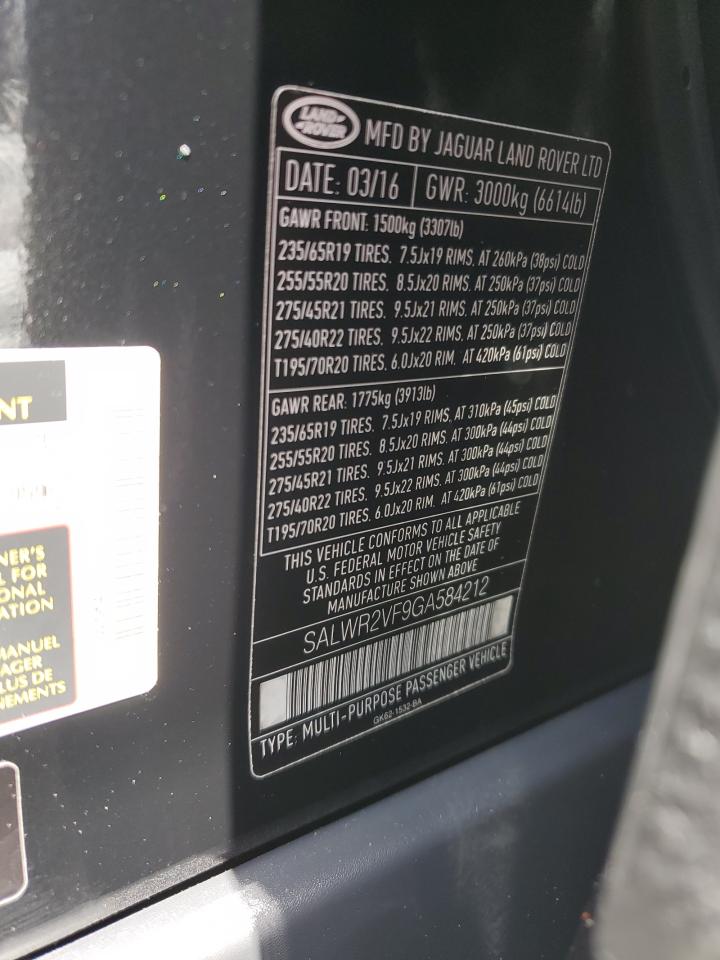 SALWR2VF9GA584212 2016 Land Rover Range Rover Sport Hse
