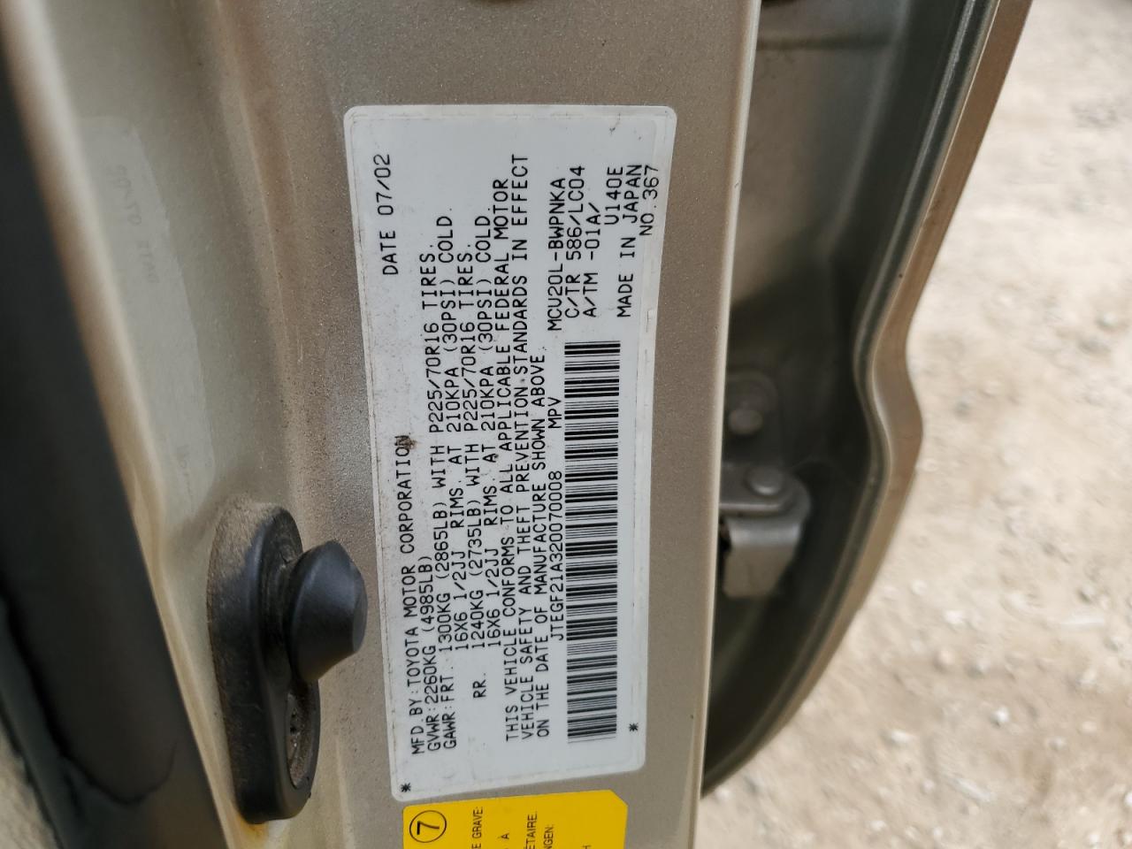 JTEGF21A320070008 2002 Toyota Highlander Limited