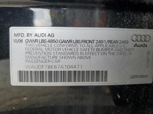2007 Audi A4 2.0T Quattro VIN: WAUDF78E67A104471 Lot: 62781474