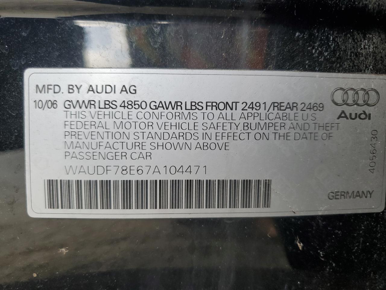 WAUDF78E67A104471 2007 Audi A4 2.0T Quattro