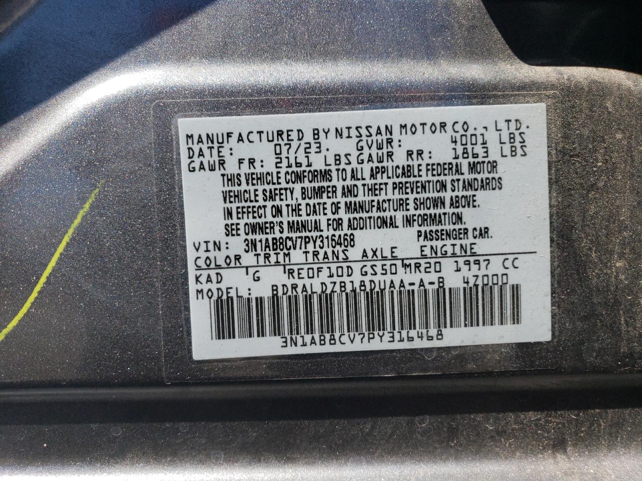 3N1AB8CV7PY316468 2023 Nissan Sentra Sv