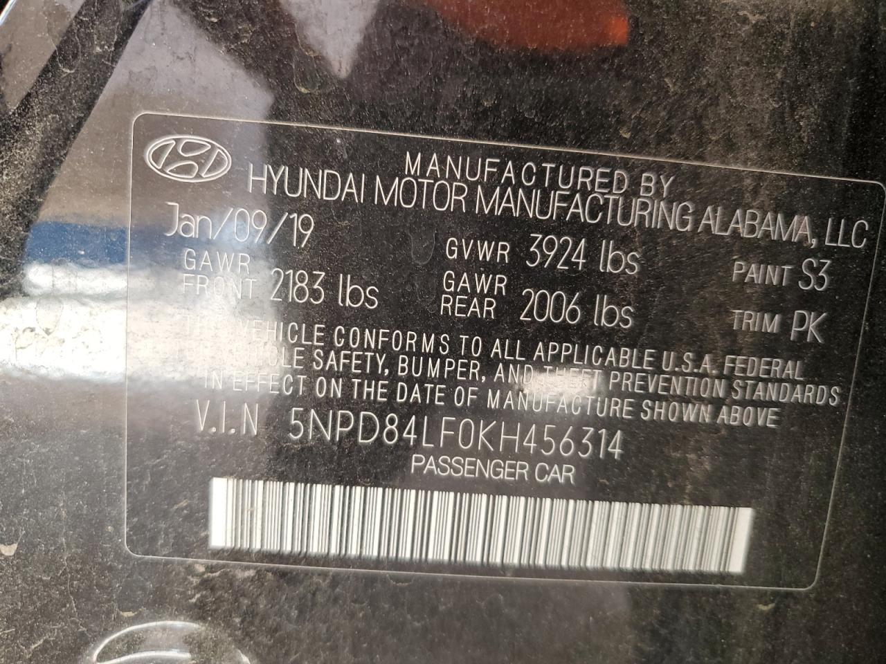 5NPD84LF0KH456314 2019 Hyundai Elantra Sel