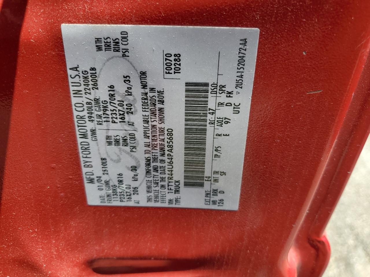 1FTYR44U64PA85680 2004 Ford Ranger Super Cab