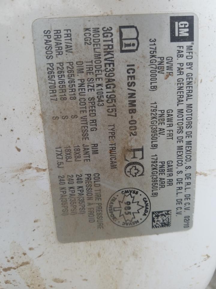 3GTRKVE39AG195157 2010 GMC Sierra K1500 Sle