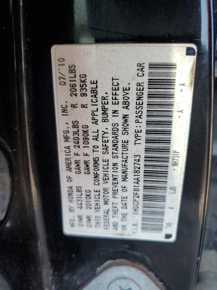 1HGCP2F81AA182743 2010 Honda Accord Exl