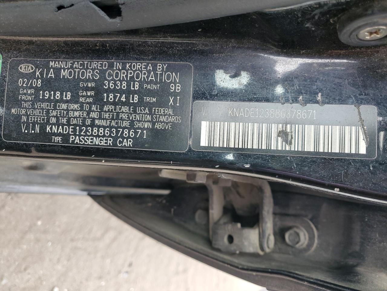 KNADE123886378671 2008 Kia Rio Base