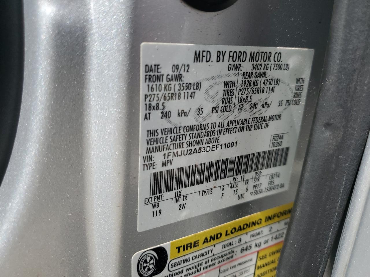 1FMJU2A53DEF11091 2013 Ford Expedition Limited