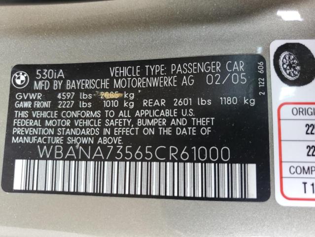 2005 BMW 530 I VIN: WBANA73565CR61000 Lot: 63222754