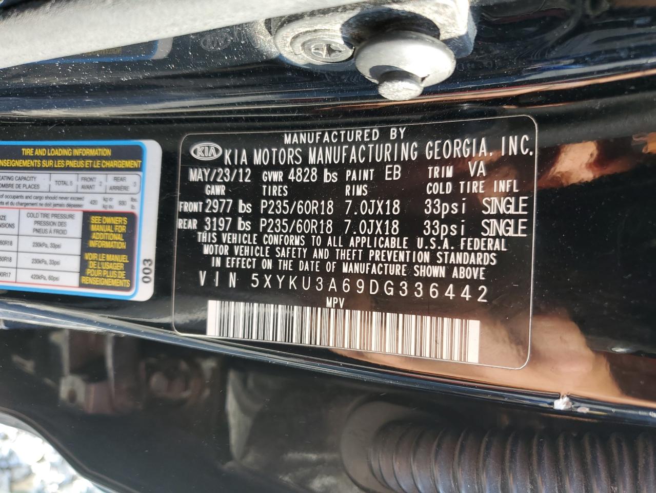 5XYKU3A69DG336442 2013 Kia Sorento Ex