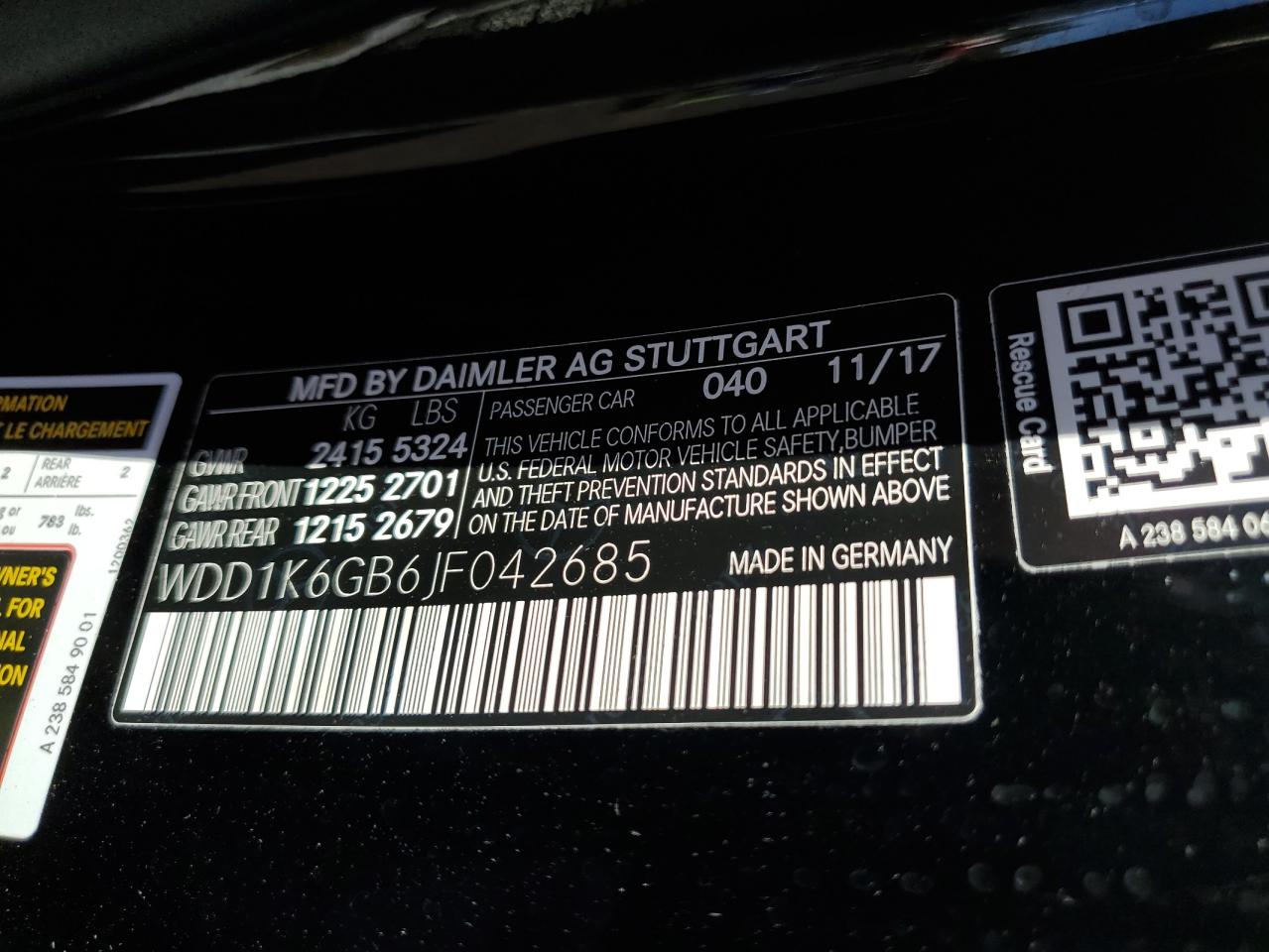 WDD1K6GB6JF042685 2018 Mercedes-Benz E 400 4Matic