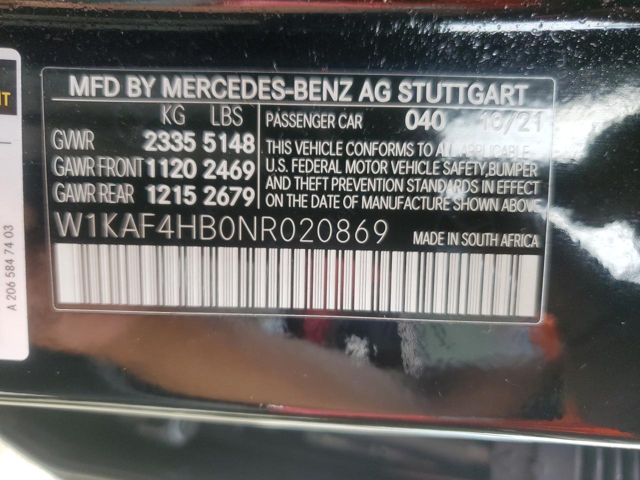 W1KAF4HB0NR020869 2022 Mercedes-Benz C 300 4Matic