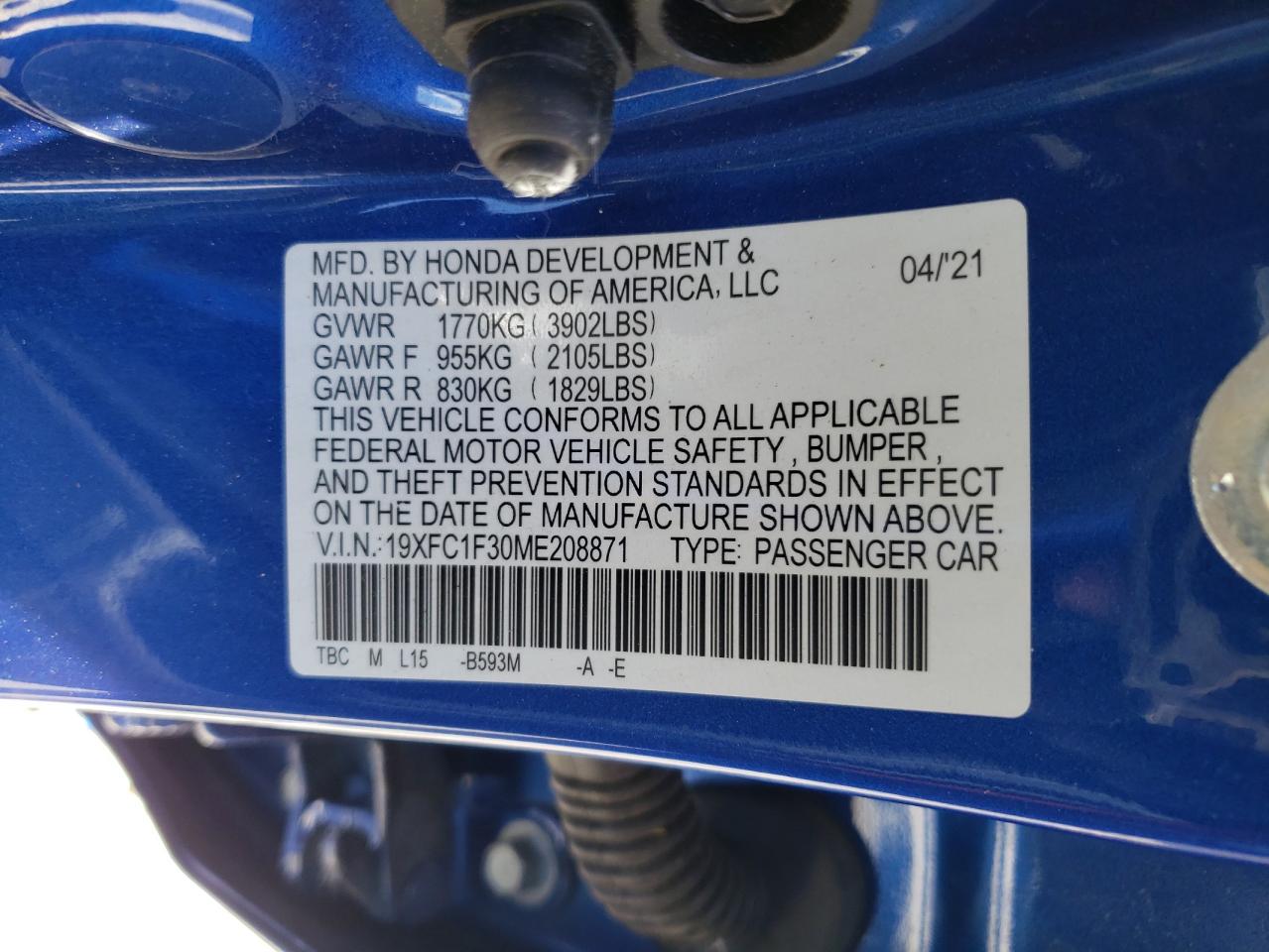 19XFC1F30ME208871 2021 Honda Civic Ex 19XFC1F30ME208871 2021 Honda Civic Ex