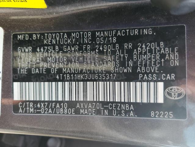 VIN 4T1B11HK3JU635317 2018 Toyota Camry, L no.12