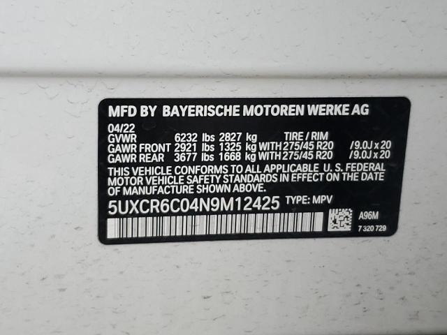 VIN 5UXCR6C04N9M12425 2022 BMW X5, Xdrive40I no.13