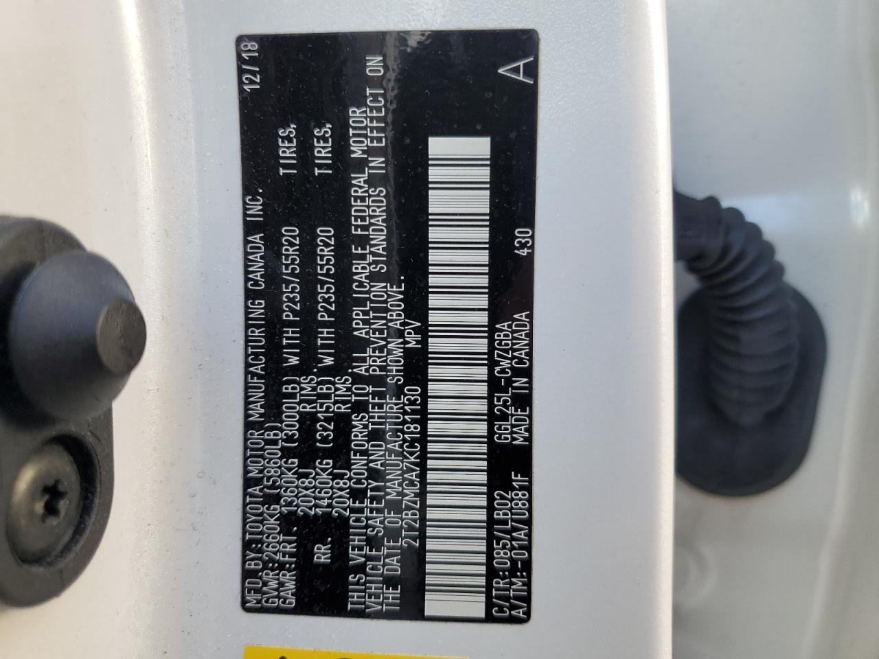 2T2BZMCA7KC181130 2019 Lexus Rx 350 Base