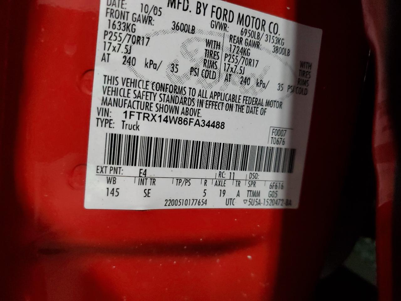 1FTRX14W86FA34488 2006 Ford F150