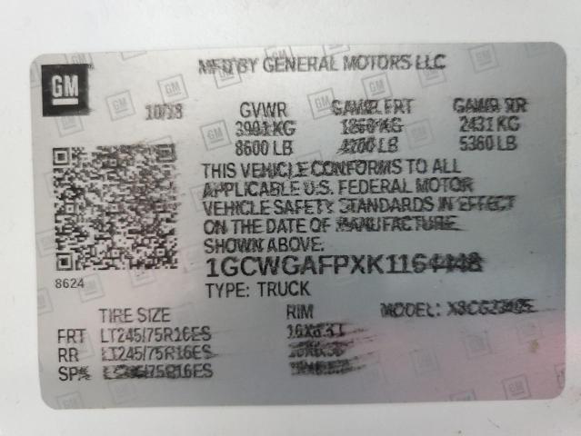 2019 Chevrolet Express G2500 VIN: 1GCWGAFPXK1164448 Lot: 62895804