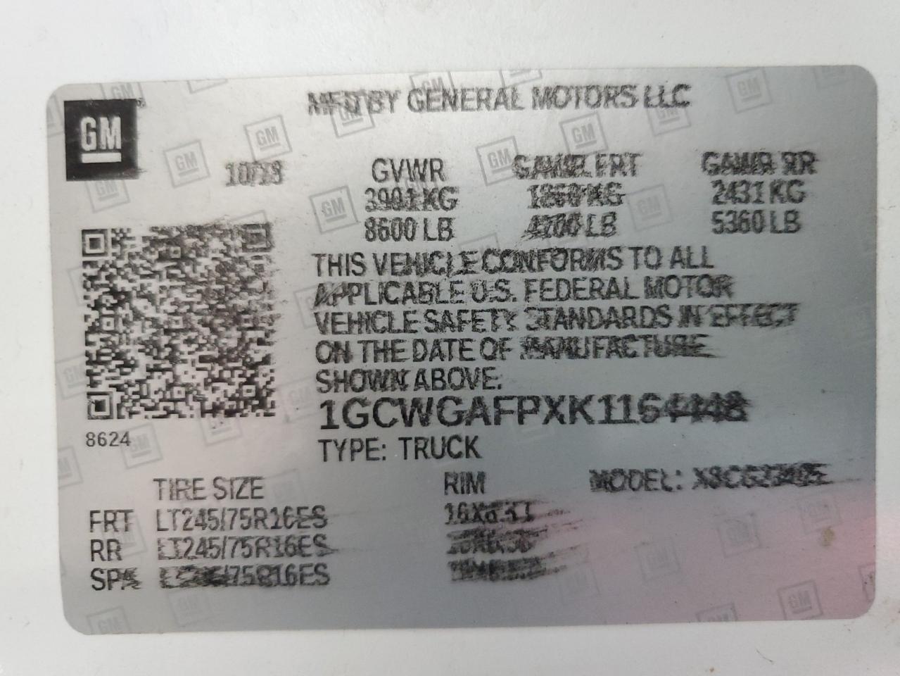 1GCWGAFPXK1164448 2019 Chevrolet Express G2500